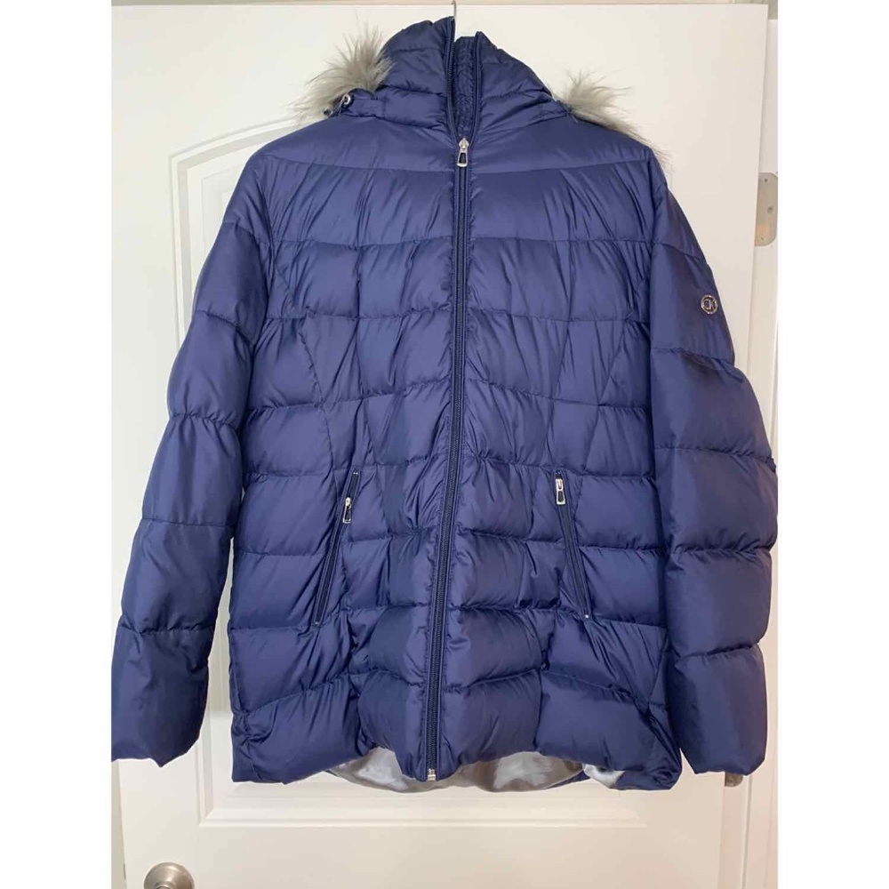 Calvin Klein Down Quilted Puffer Coat Long Blue